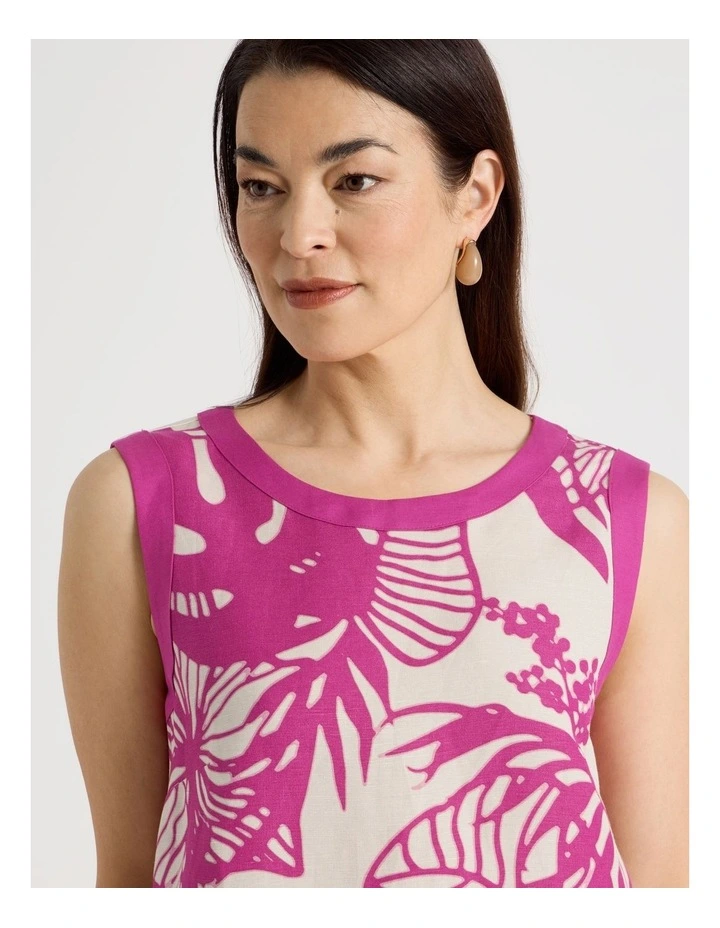 Sleeveless Shell Top With Solid Contrasts in Neutral/Hot Pink Print image 2