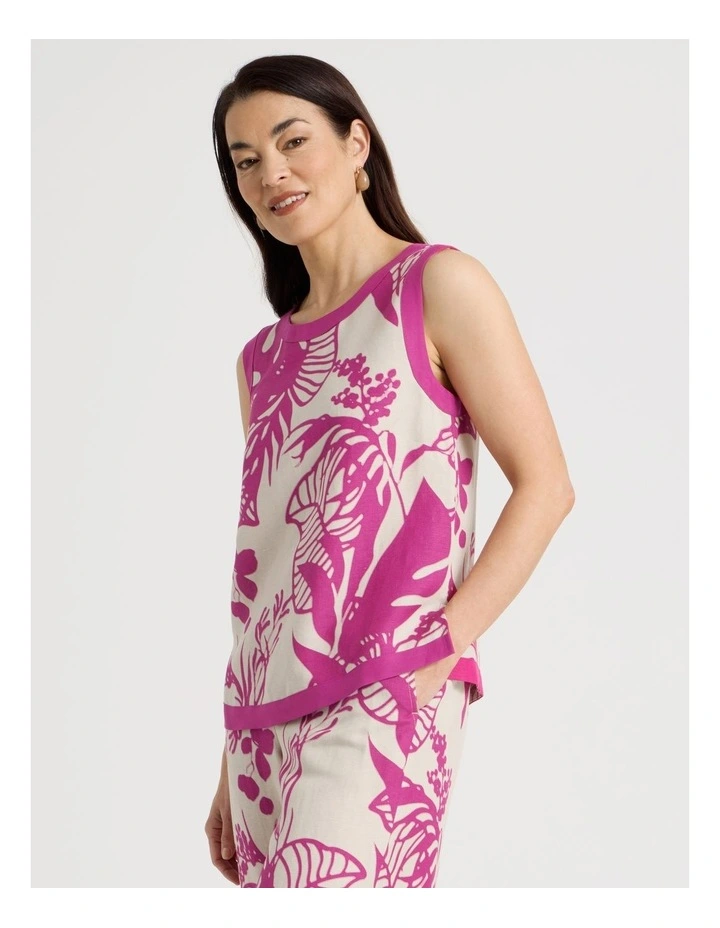 Sleeveless Shell Top With Solid Contrasts in Neutral/Hot Pink Print image 3