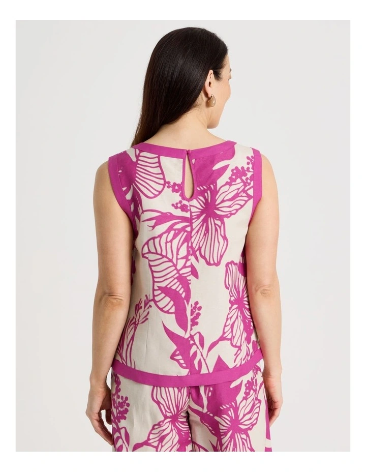 Sleeveless Shell Top With Solid Contrasts in Neutral/Hot Pink Print image 5