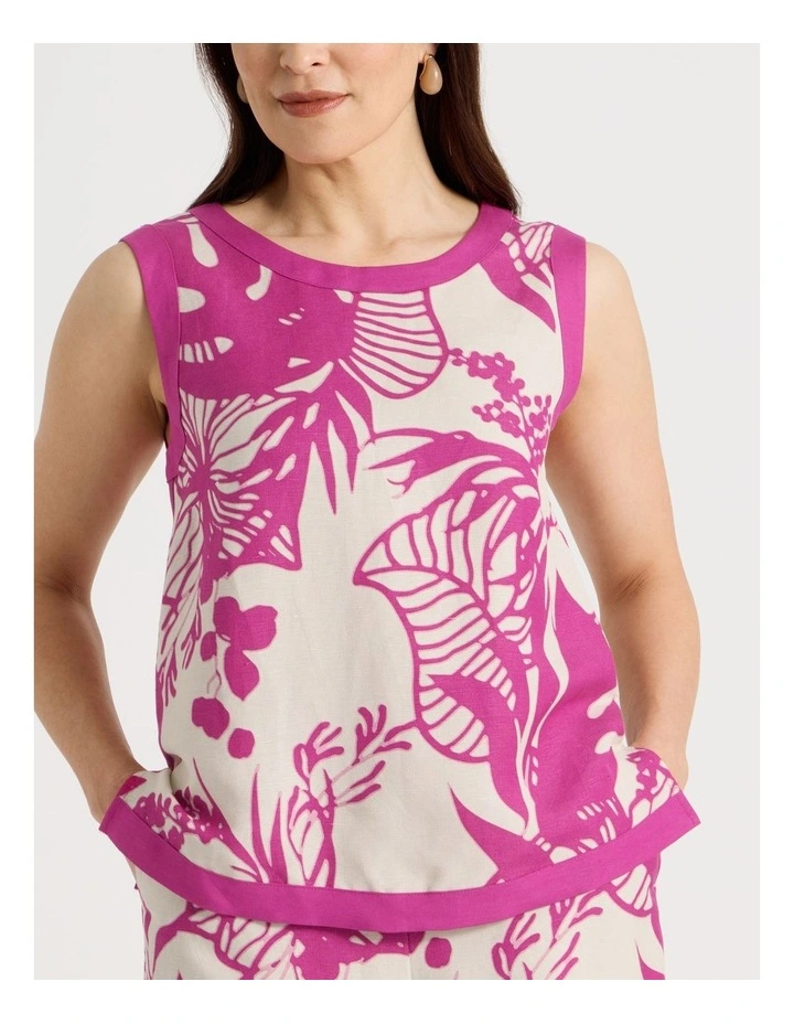 Sleeveless Shell Top With Solid Contrasts in Neutral/Hot Pink Print image 6