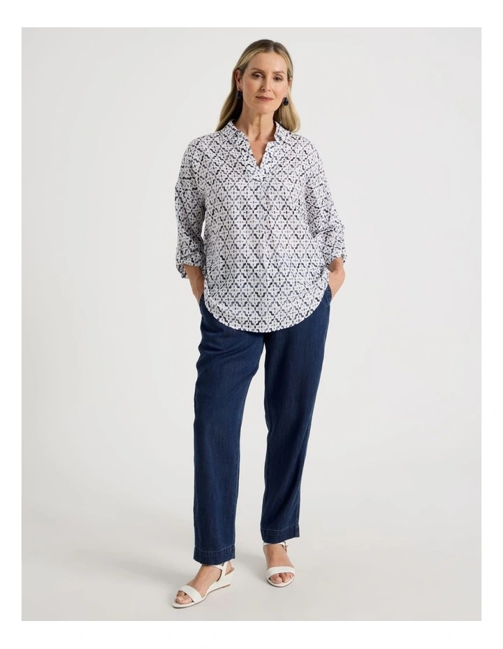 Rolled Sleeve Pop Over Shirt in Tile Print image 2