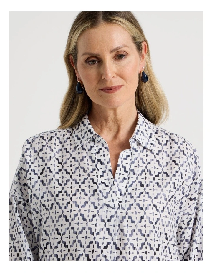 Rolled Sleeve Pop Over Shirt in Tile Print image 3