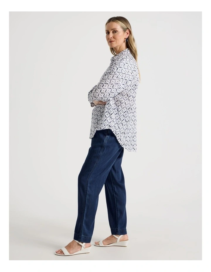 Rolled Sleeve Pop Over Shirt in Tile Print image 4