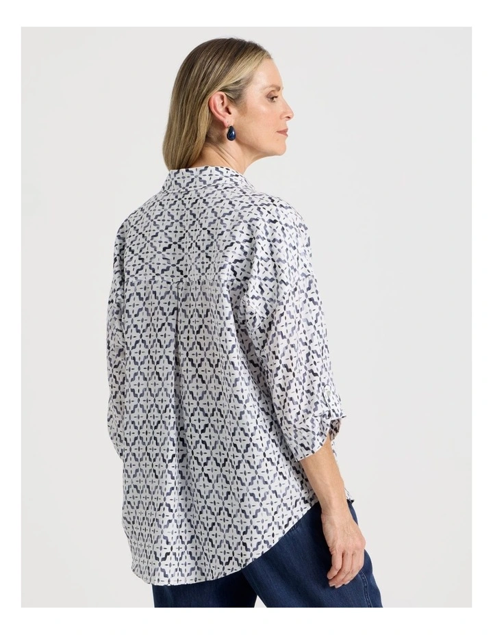 Rolled Sleeve Pop Over Shirt in Tile Print image 6