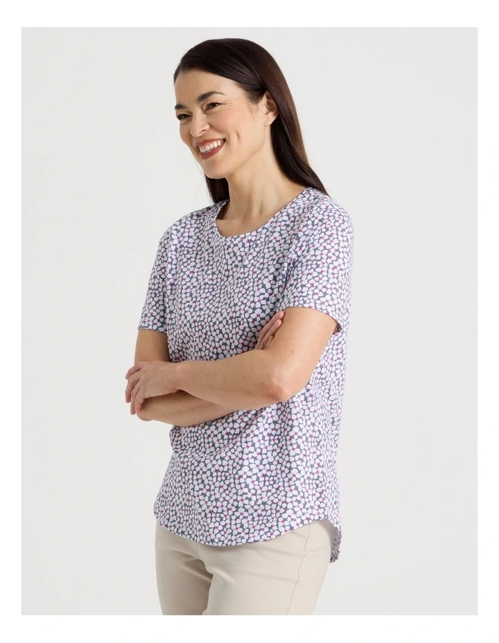Wardrobe Staple Short Sleeve Tee in White/Pink/Navy Mini Geo Floral image 1