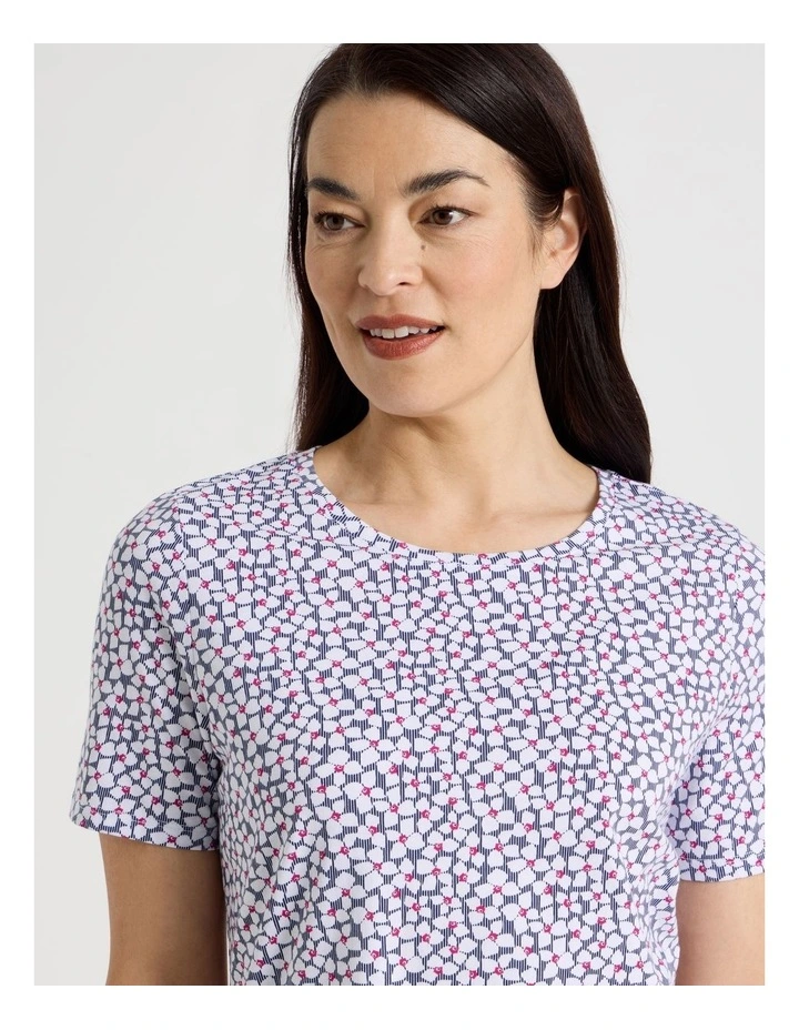 Wardrobe Staple Short Sleeve Tee in White/Pink/Navy Mini Geo Floral image 3