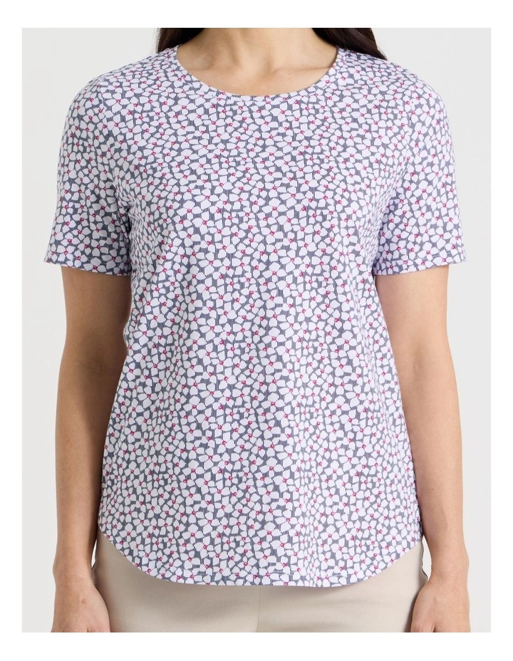 Wardrobe Staple Short Sleeve Tee in White/Pink/Navy Mini Geo Floral image 5