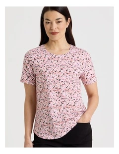 Wardrobe Staple Short Sleeve Tee in Pink/Nutmeg Ditsy Floral