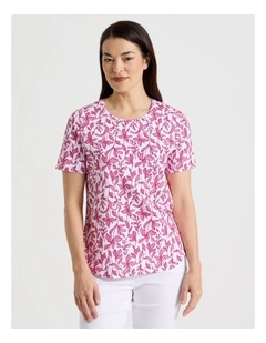 Wardrobe Staple Short Sleeve Tee in White With Hot Pink/Pink Floral