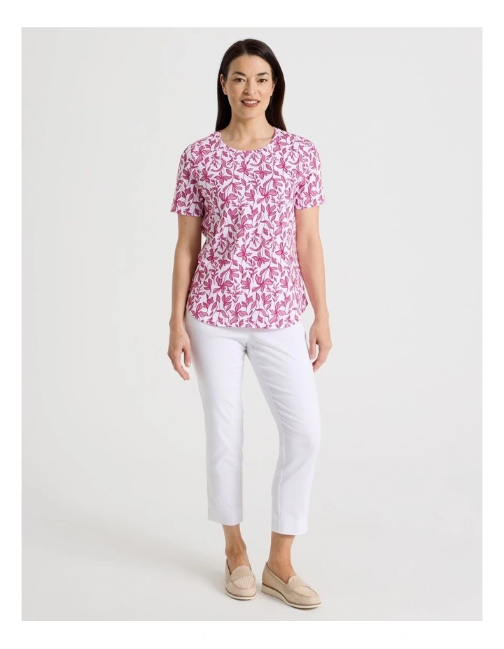 Wardrobe Staple Short Sleeve Tee in White With Hot Pink/Pink Floral image 2