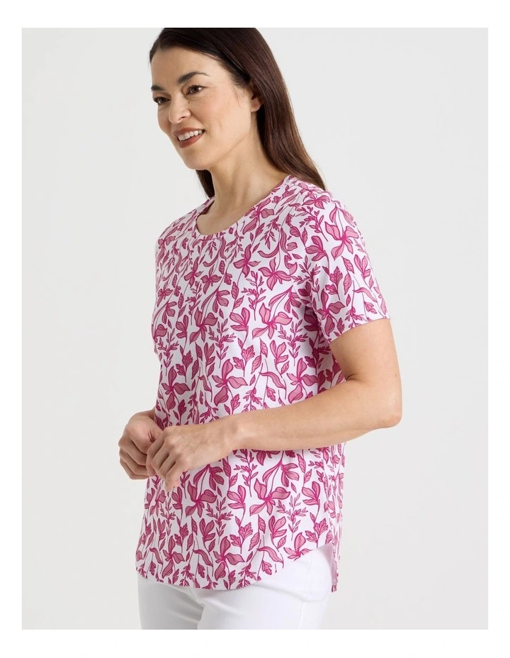 Wardrobe Staple Short Sleeve Tee in White With Hot Pink/Pink Floral image 3
