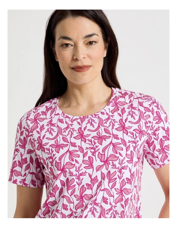 Wardrobe Staple Short Sleeve Tee in White With Hot Pink/Pink Floral image 4