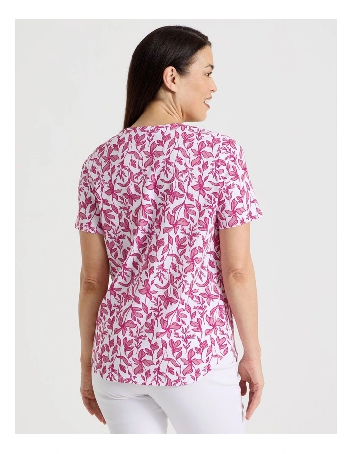 Wardrobe Staple Short Sleeve Tee in White With Hot Pink/Pink Floral image 5