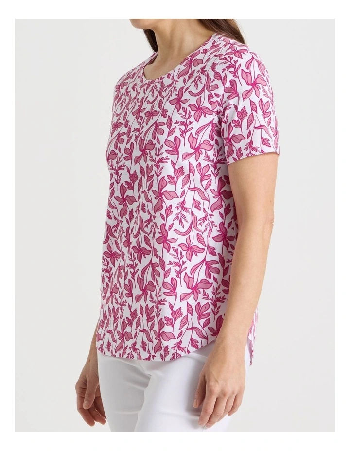 Wardrobe Staple Short Sleeve Tee in White With Hot Pink/Pink Floral image 6