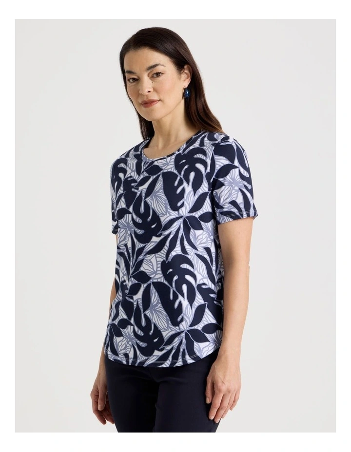 Wardrobe Staple Short Sleeve Tee in Blues/White Tropical Print image 1