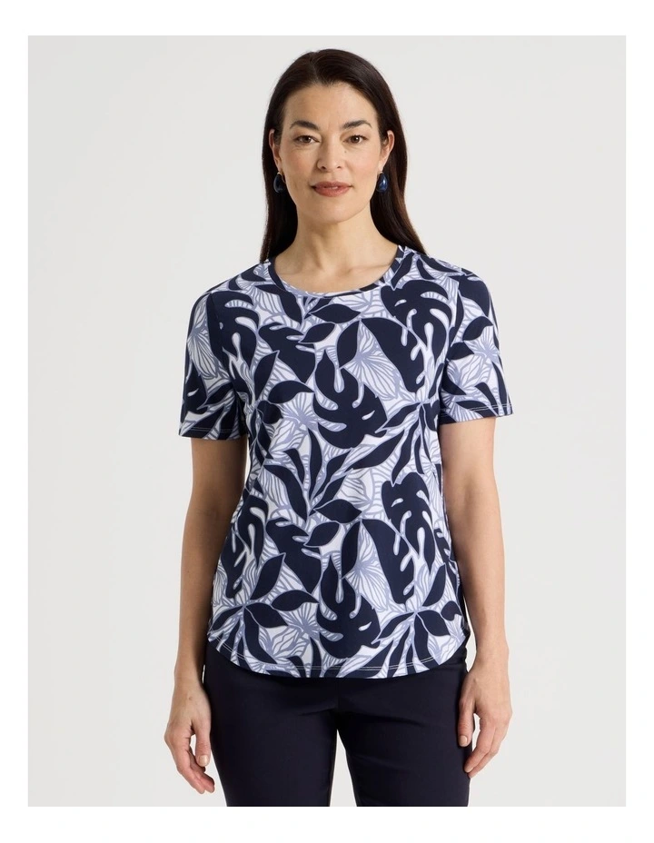 Wardrobe Staple Short Sleeve Tee in Blues/White Tropical Print image 4