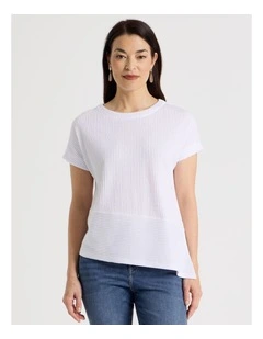 Asymmetrical Hem Short Sleeve Tee in Ivory