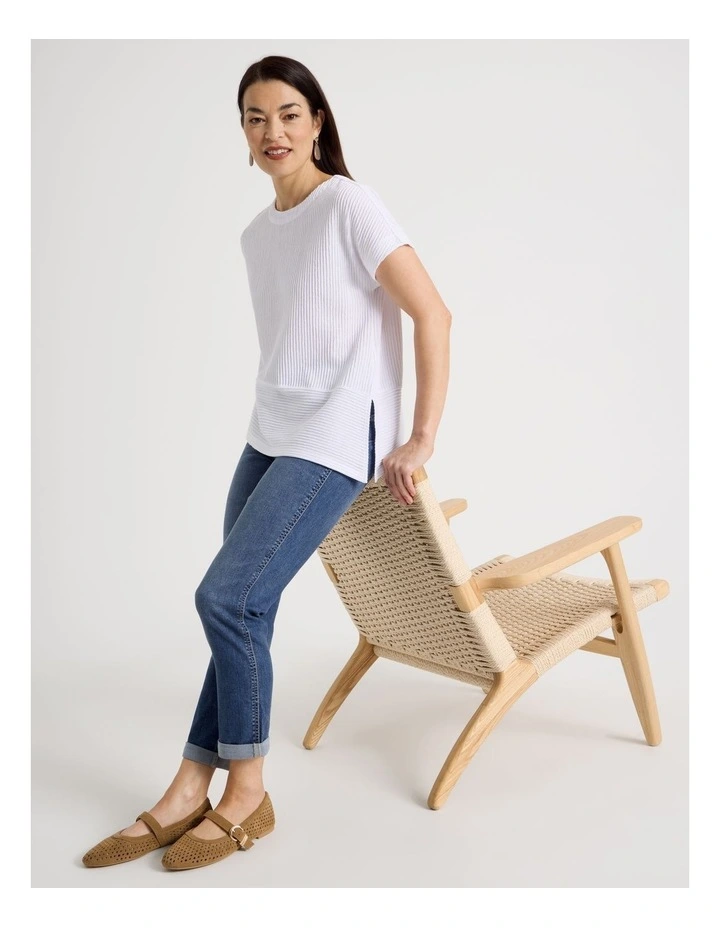 Asymmetrical Hem Short Sleeve Tee in Ivory image 2