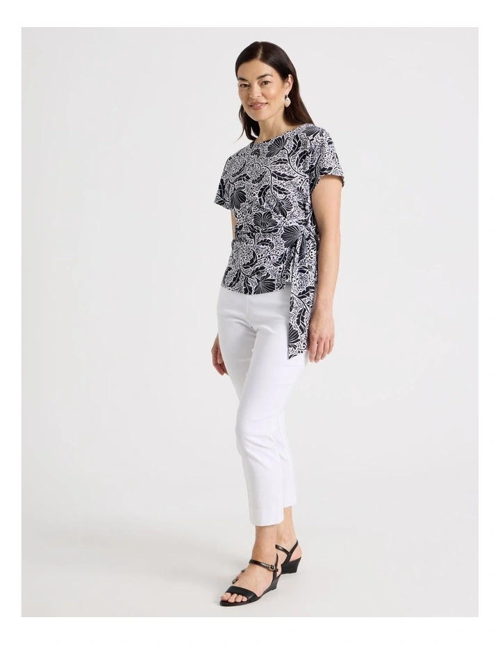Tie Side Short Sleeve Tee in Black/White Floral image 2
