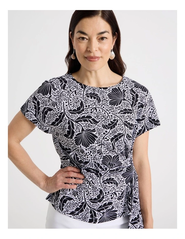 Tie Side Short Sleeve Tee in Black/White Floral image 3