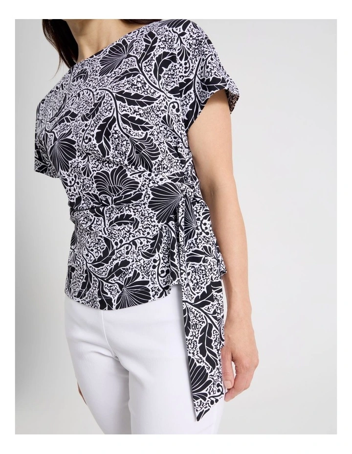 Tie Side Short Sleeve Tee in Black/White Floral image 4