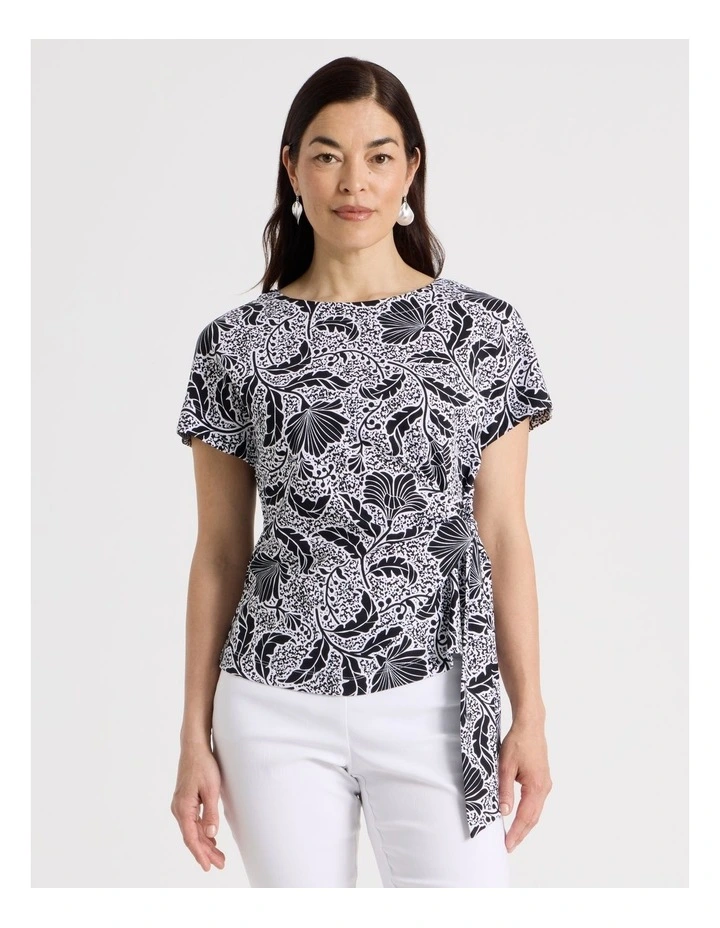 Tie Side Short Sleeve Tee in Black/White Floral image 5