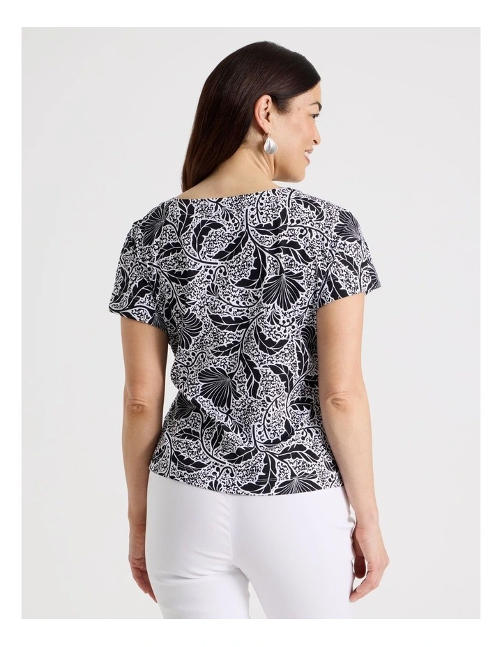 Tie Side Short Sleeve Tee in Black/White Floral image 6