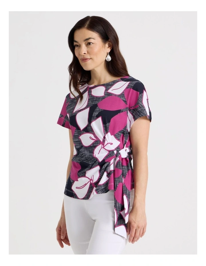 Tie Side Short Sleeve Tee in Navy/Hot Pink/White Large Floral image 1