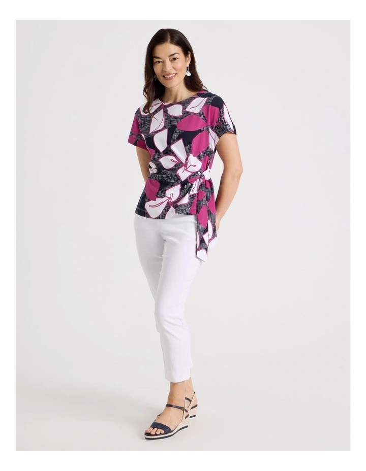 Tie Side Short Sleeve Tee in Navy/Hot Pink/White Large Floral image 2