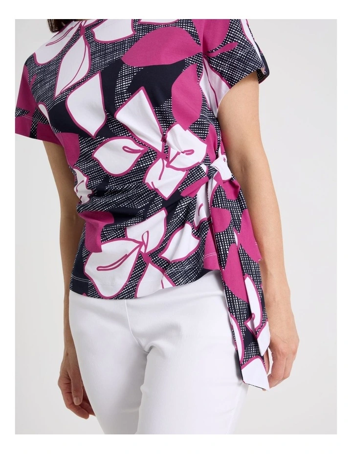 Tie Side Short Sleeve Tee in Navy/Hot Pink/White Large Floral image 4