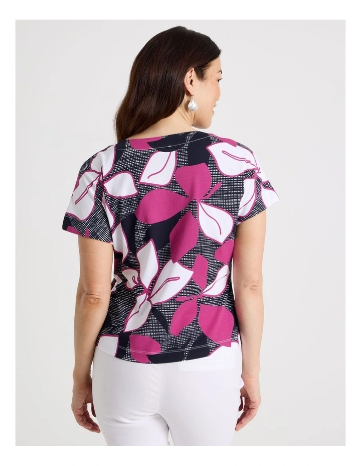 Tie Side Short Sleeve Tee in Navy/Hot Pink/White Large Floral image 5