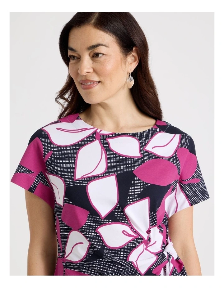 Tie Side Short Sleeve Tee in Navy/Hot Pink/White Large Floral image 6