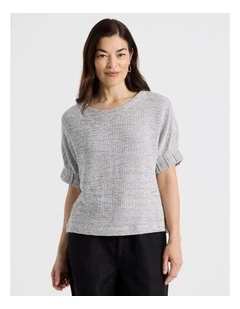 Elastic Cuff Short Sleeve Tee in Neutral/Black Grid