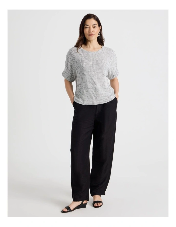 Elastic Cuff Short Sleeve Tee in Neutral/Black Grid image 2