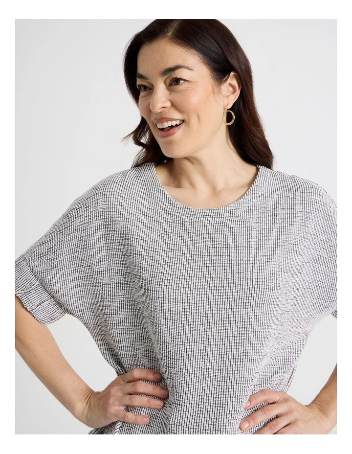 Elastic Cuff Short Sleeve Tee in Neutral/Black Grid image 3