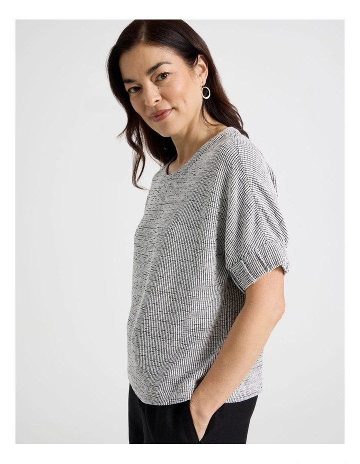 Elastic Cuff Short Sleeve Tee in Neutral/Black Grid image 4
