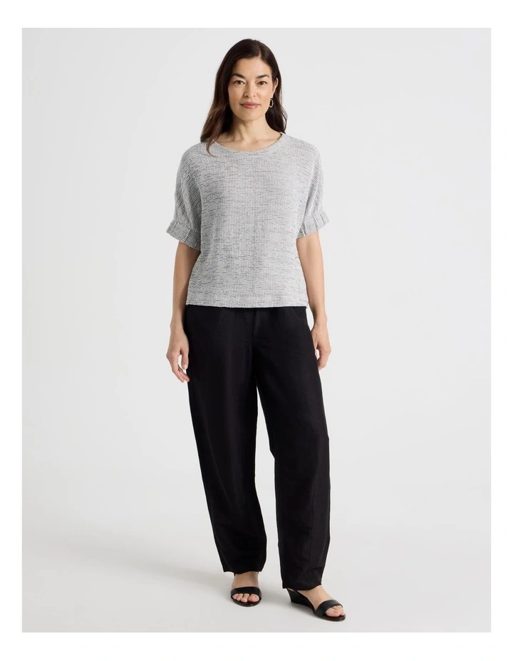 Elastic Cuff Short Sleeve Tee in Neutral/Black Grid image 5