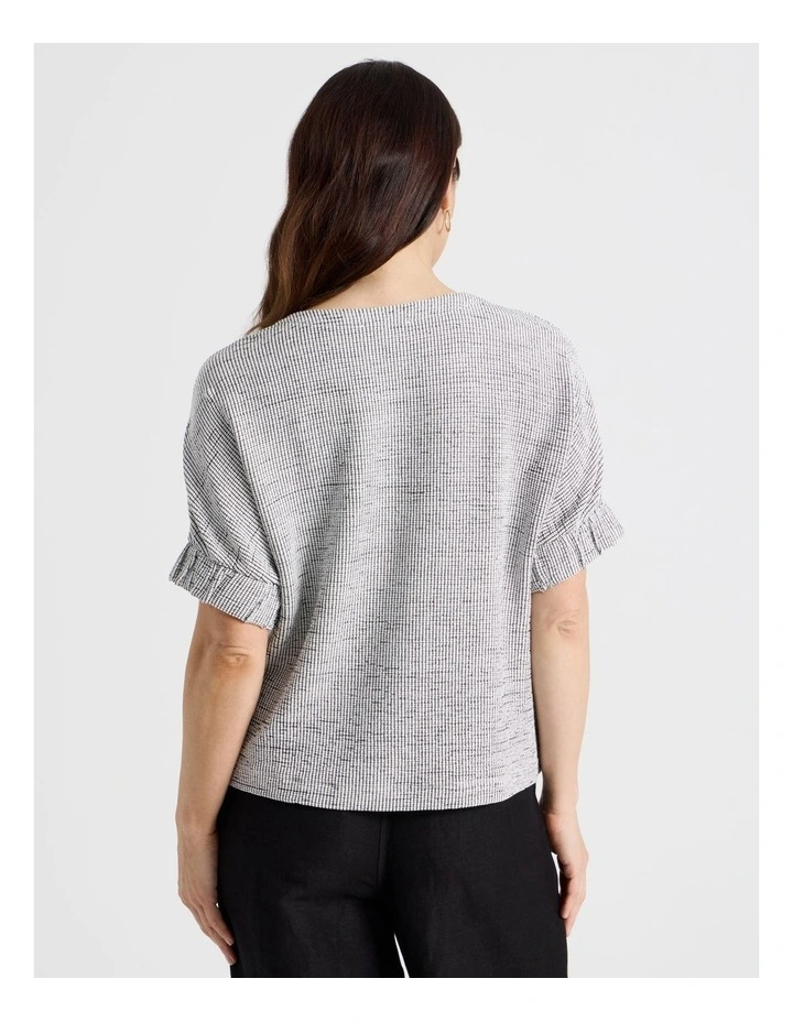 Elastic Cuff Short Sleeve Tee in Neutral/Black Grid image 6