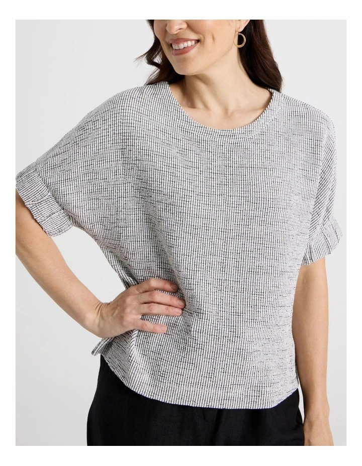 Elastic Cuff Short Sleeve Tee in Neutral/Black Grid image 7