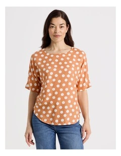 Short Magyar Sleeve Top in Cantaloupe/White Spot