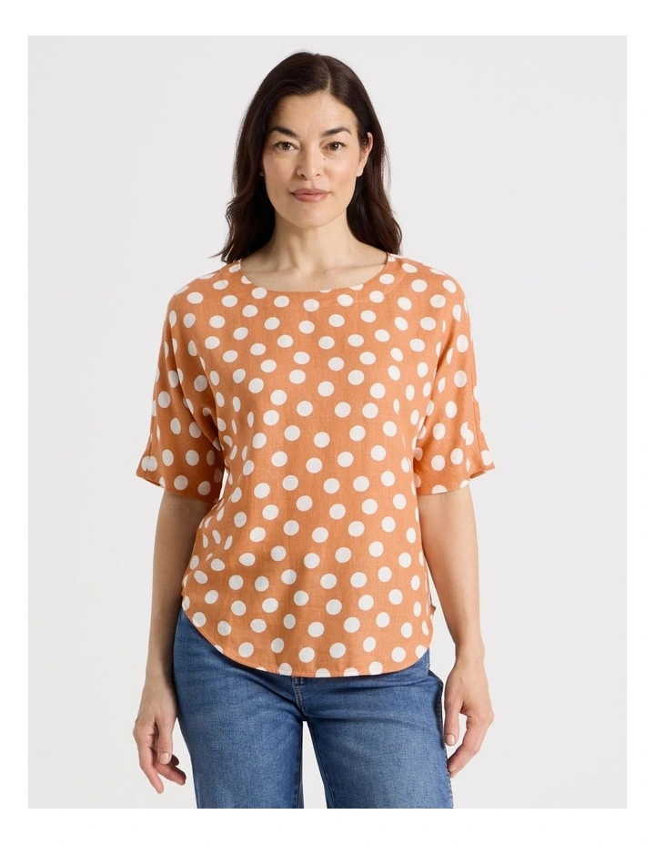 Short Magyar Sleeve Top in Cantaloupe/White Spot image 1