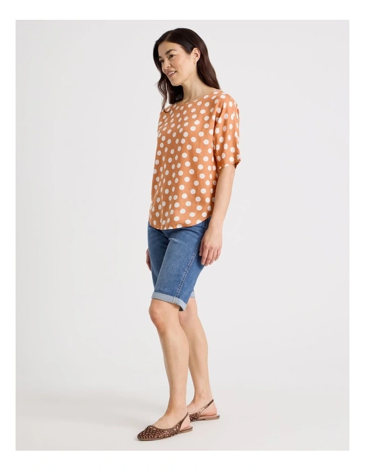 Short Magyar Sleeve Top in Cantaloupe/White Spot image 2