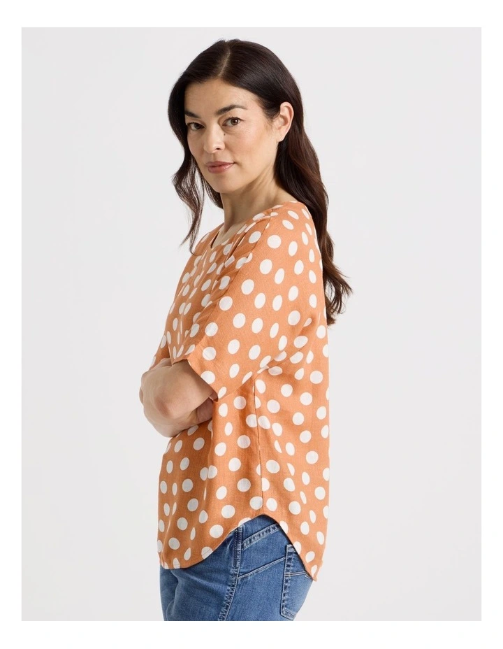 Short Magyar Sleeve Top in Cantaloupe/White Spot image 3