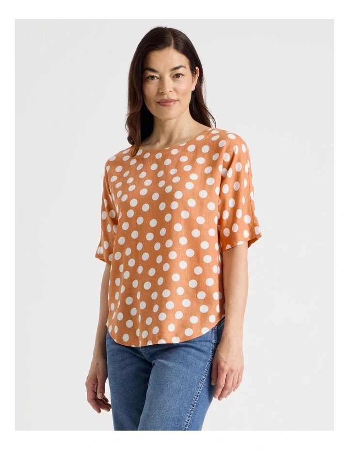 Short Magyar Sleeve Top in Cantaloupe/White Spot image 5