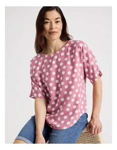 Short Magyar Sleeve Top in Rose/White Spot
