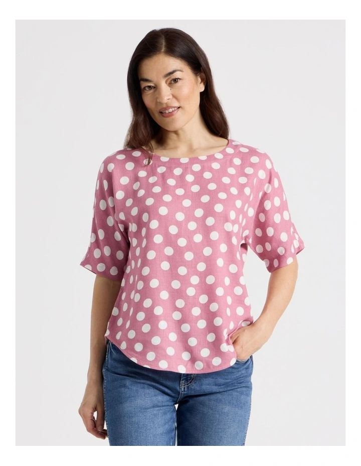 Short Magyar Sleeve Top in Rose/White Spot image 2