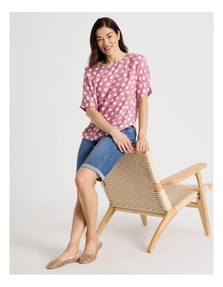 Short Magyar Sleeve Top in Rose/White Spot image 3