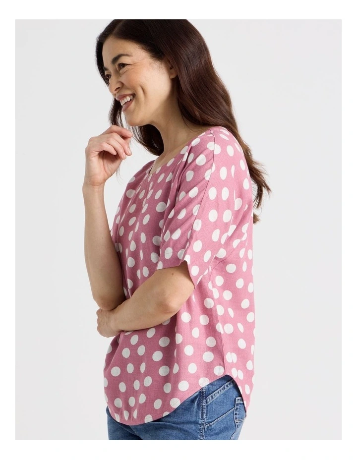 Short Magyar Sleeve Top in Rose/White Spot image 4