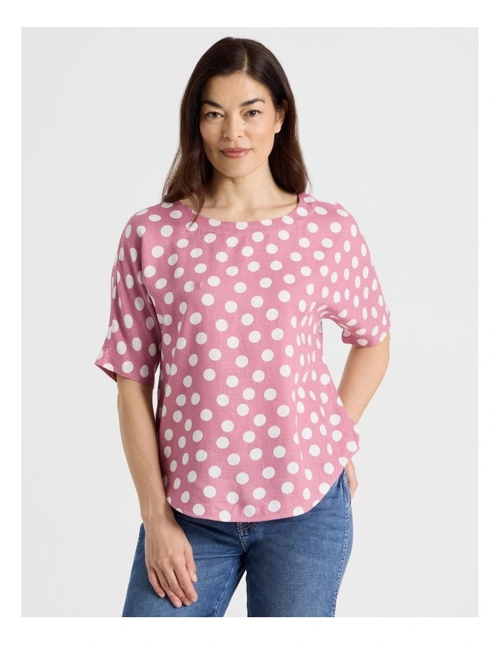Short Magyar Sleeve Top in Rose/White Spot image 5