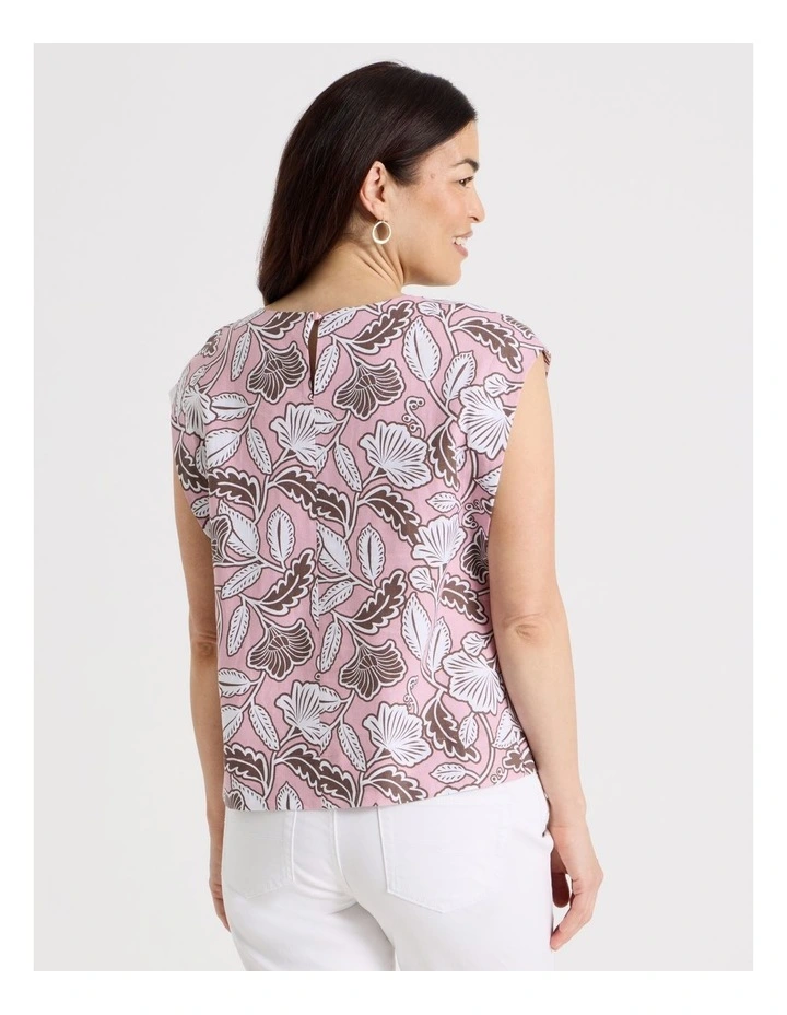 Extended Shoulder Sleeveless Top in Light Pink/Chocolate/White Floral image 6
